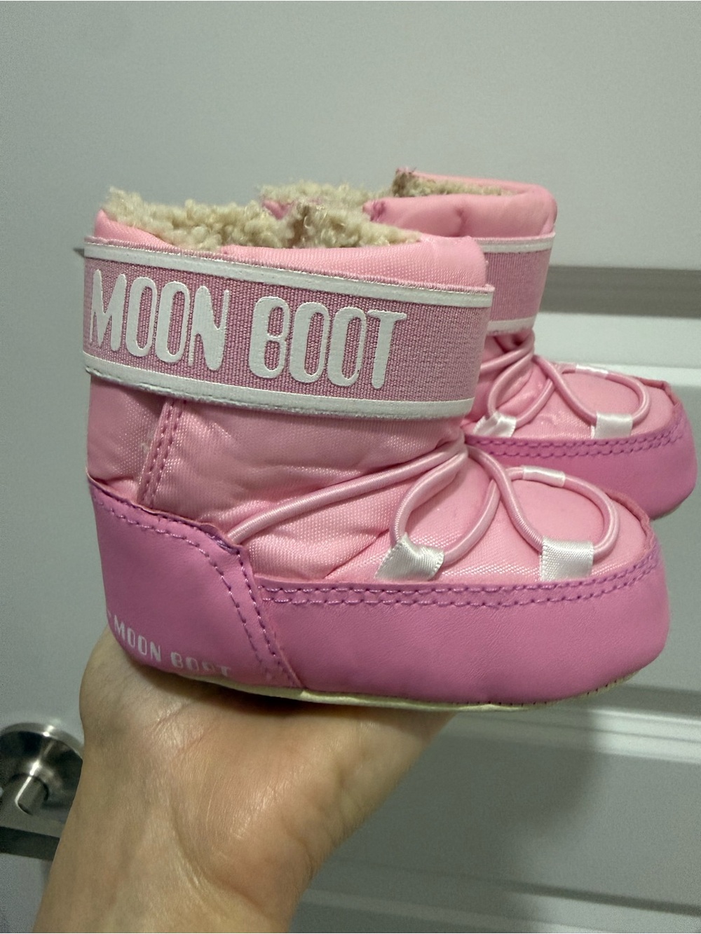 Moon Boot baby Pink Faux-Fur Lined Winter Booties